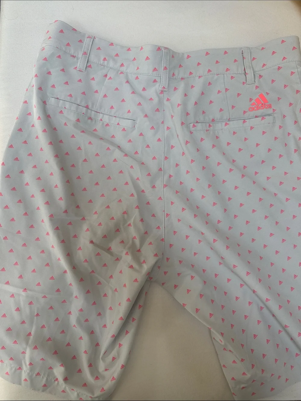 adidas Light Gray Shorts with Pink Triangle Print